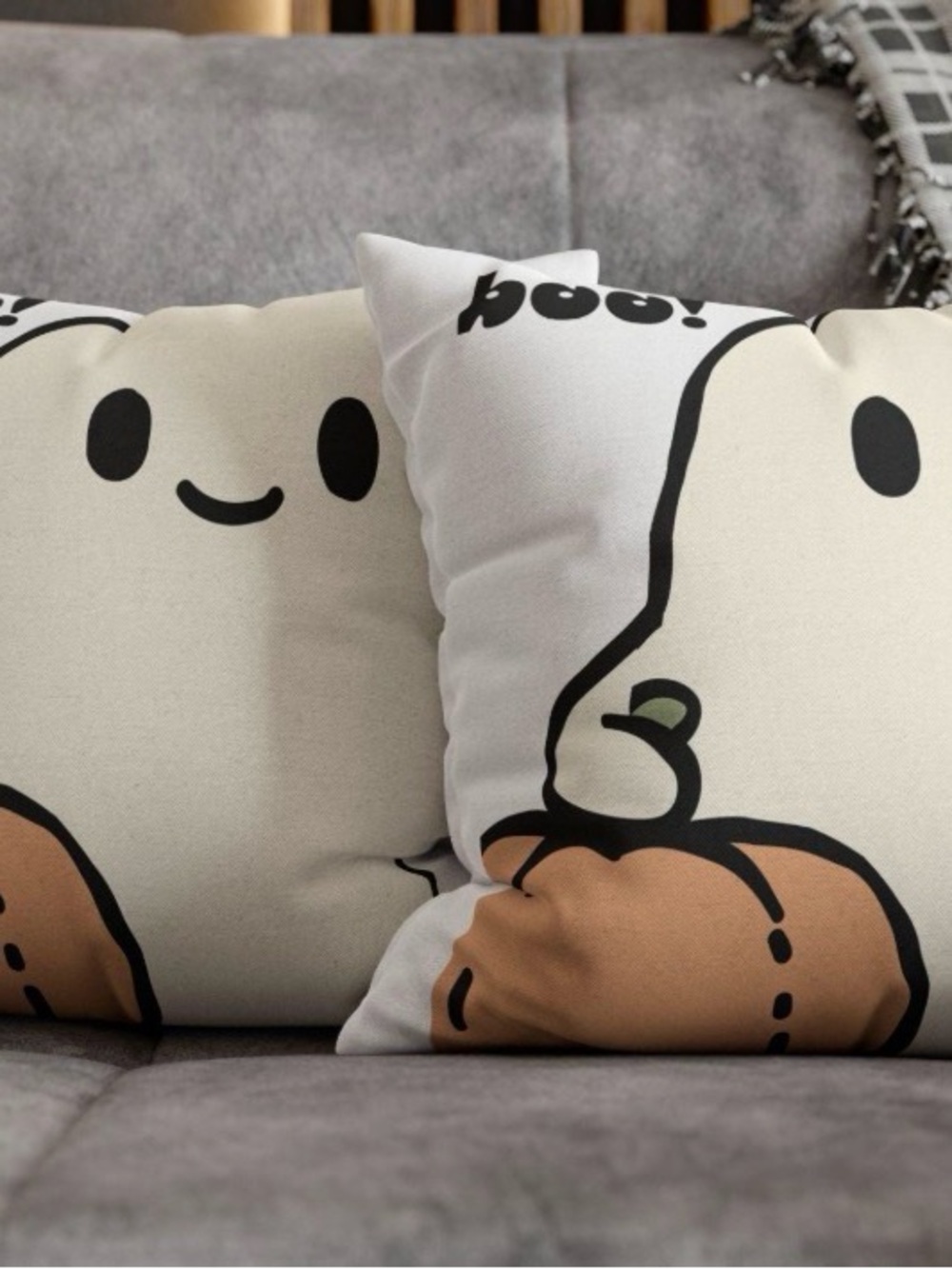 Cute Ghost Pumpkin Decorative Throw Pillow Cover - Cream